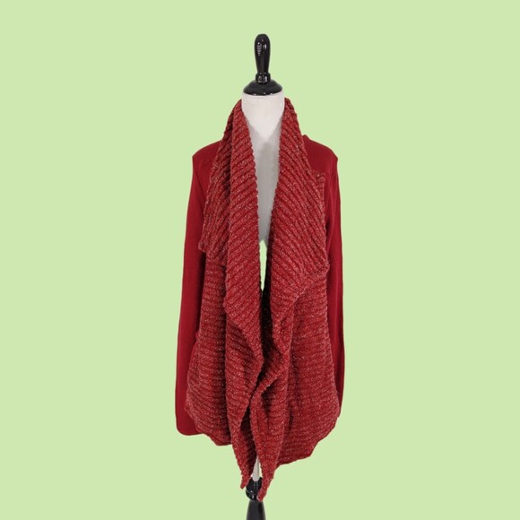 Lucky Brand‎ Women's Draped Open-Front Cardigan Metallic Knit Sweater L Y2K - Picture 1 of 8
